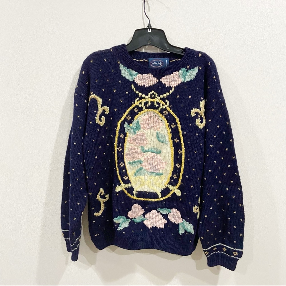 Allen Solly Vintage Wool Ornament Navy Sweater